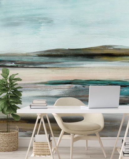 blaues und grünes abstraktes Wandbild