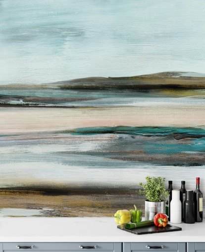 peinture murale abstraite bleue et verte