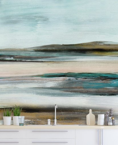 blauwe en groene abstracte muurschildering