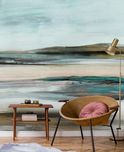 peinture murale abstraite bleue et verte