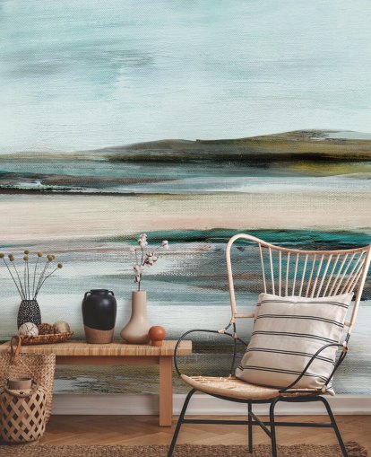 blå og grønn abstrakt veggmaleri