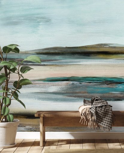 blue and green abstract wall mural