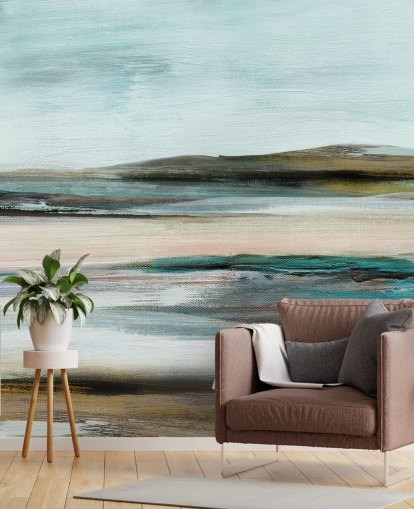 blue and green abstract wall mural