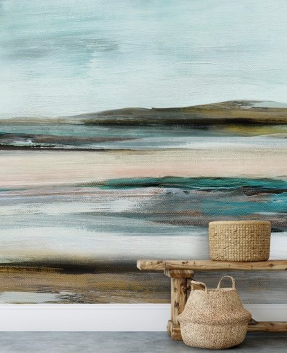 peinture murale abstraite bleue et verte