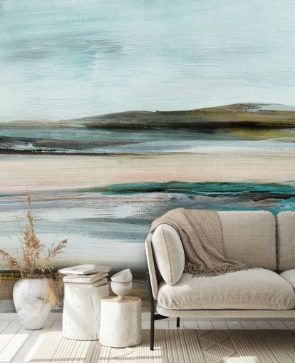 blue and green abstract wall mural