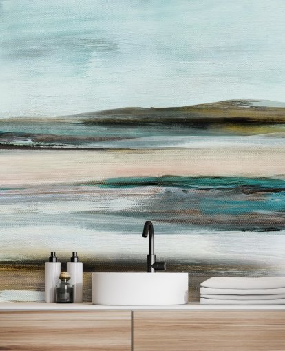 blue and green abstract wall mural