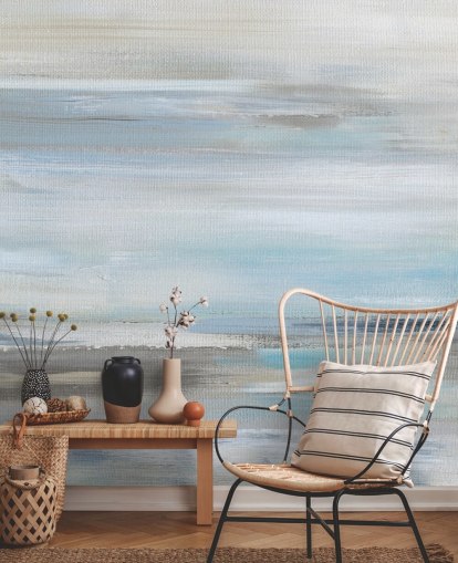 peinture murale abstraite bleue et grise