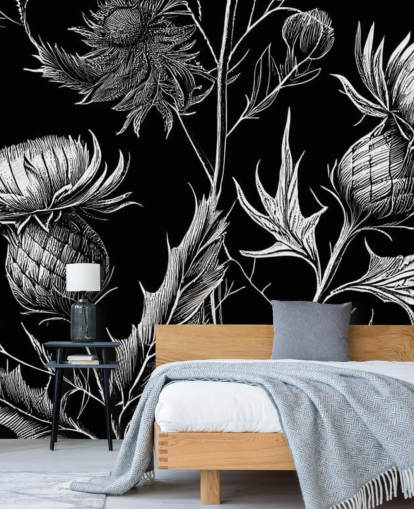 black and white thistle wallpaper mural called Black and White Thistle 