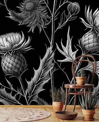 svartvit tistel tapet väggmålning kallad Black and White Thistle svartvit tistel tapet väggmålning kallad Black and White Thistle