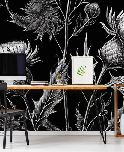 Tapeten-Wandbild mit schwarz-weißer Distel namens Schwarze und weiße Distel 