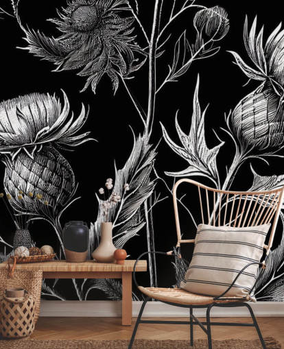 Tapeten-Wandbild mit schwarz-weißer Distel namens Schwarze und weiße Distel 