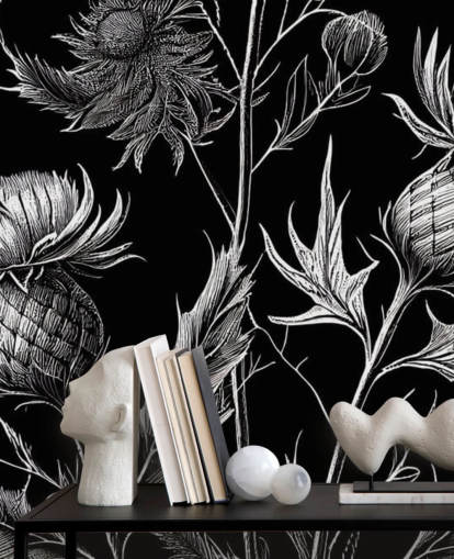 svart og hvit tistel tapet veggmaleri kalt Black and White Thistle 