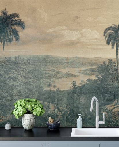 Muurschildering jungle in de zon