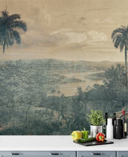 Muurschildering jungle in de zon