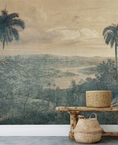 Muurschildering jungle in de zon