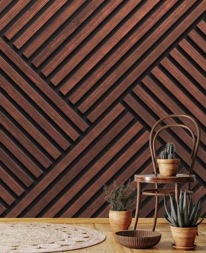 mural de papel pintado de listones de madera estampado