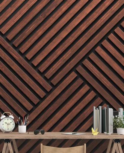 carta da parati murale con doghe in legno a motivi geometrici