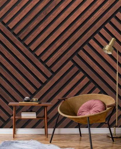 mural de papel pintado de listones de madera estampado