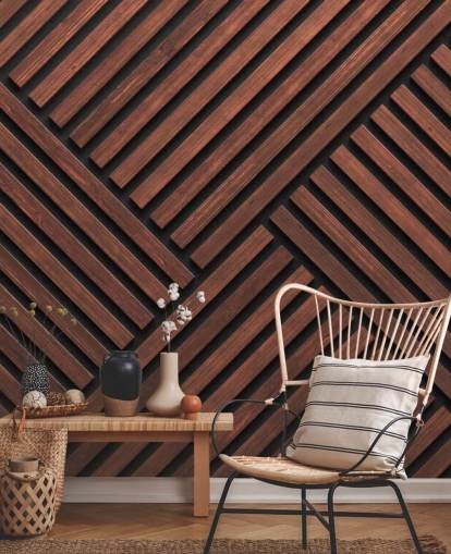 mural de papel pintado de listones de madera estampado