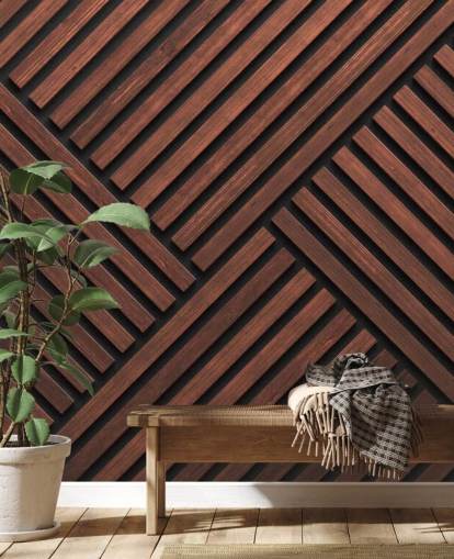 mural de papel pintado de listones de madera estampado