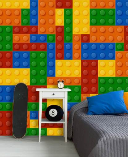 papel de parede colorido de tijolos de brinquedo para crianças