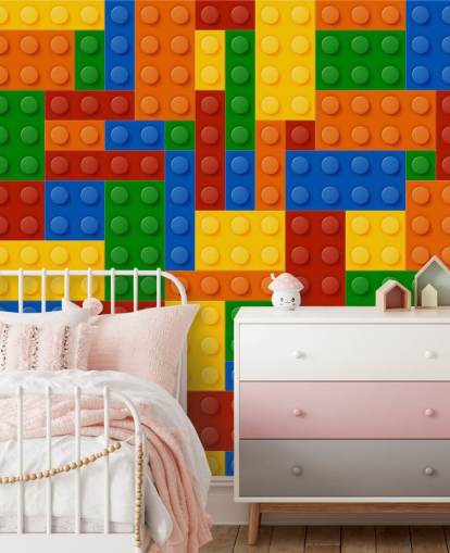 papel de parede colorido de tijolos de brinquedo para crianças