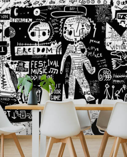 Personalisierbare schwarz-weiße Graffiti-Tapete namens Graffiti - Schwarz und Weiß für das Schlafzimmer eines Teenagers Personalisierbare schwarz-weiße Graffiti-Tapete namens Graffiti - Schwarz und Weiß für das Schlafzimmer eines Teenagers