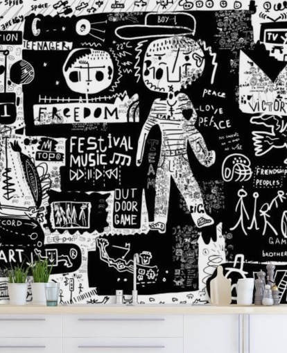 black and white customisable graffiti wallpaper called Graffiti - Black and White for teen's bedroom black and white customisable graffiti wallpaper called Graffiti - Black and White for teen's bedroom