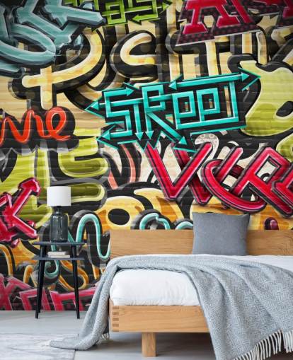 colorido mural de papel pintado de graffiti personalizado llamado Graffiti - Street for Teen Bedroom