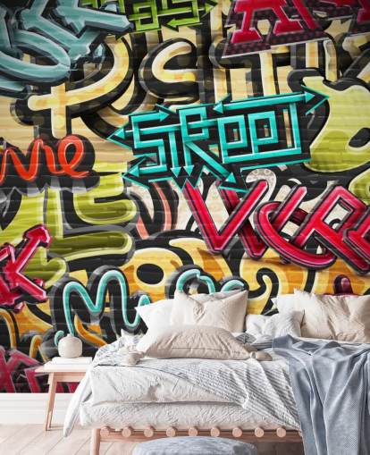colorful custom graffiti wallpaper mural called Graffiti - Street for teen's bedroom
