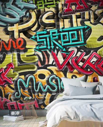 colorido mural de papel pintado de graffiti personalizado llamado Graffiti - Street for Teen Bedroom colorido mural de papel pintado de graffiti personalizado llamado Graffiti - Street for Teen Bedroom