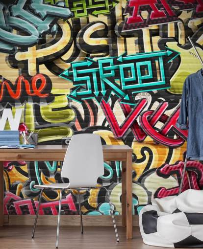kleurrijke op maat gemaakte graffitibehangmuurschildering genaamd Graffiti - Straat voor tienerkamer