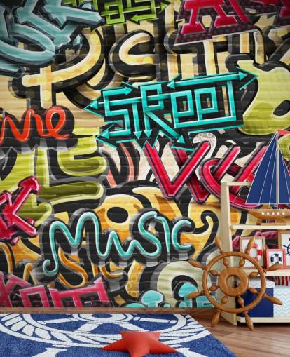 fargerikt tilpasset graffiti tapet veggmaleri kalt Graffiti - Street for tenåringens soverom