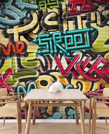 färgglad anpassad graffiti tapet väggmålning kallad Graffiti - Street för tonåringens sovrum