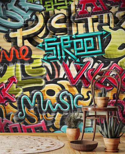Buntes individuelles Graffiti-Tapeten-Wandbild namens Graffiti - Straße für Jugendzimmer