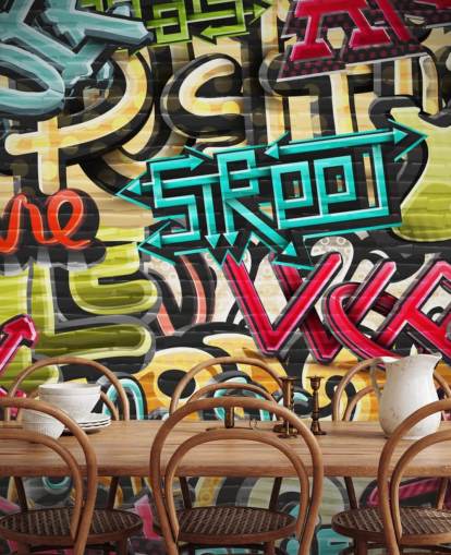 farverigt brugerdefineret graffiti tapetmaleri kaldet Graffiti - Gade til teenagerens soveværelse
