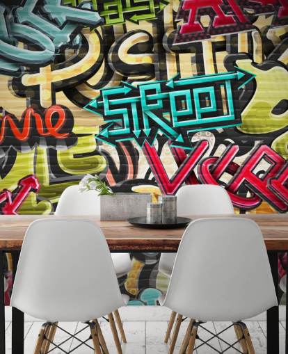 färgglad anpassad graffiti tapet väggmålning kallad Graffiti - Street för tonåringens sovrum