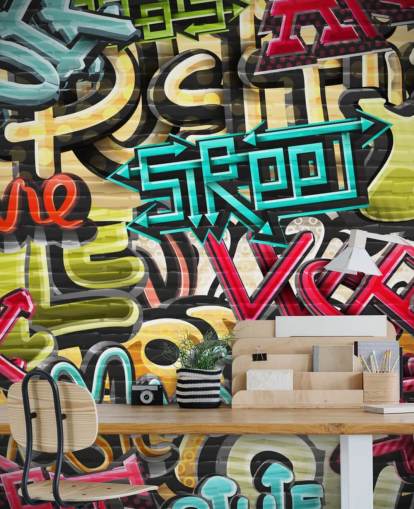 carta da parati murale colorata personalizzata con graffiti chiamata Graffiti - Street for teen's bedroom