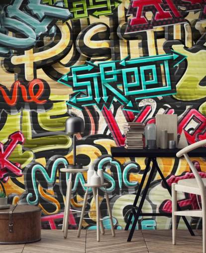 colorful custom graffiti wallpaper mural called Graffiti - Street for teen's bedroom