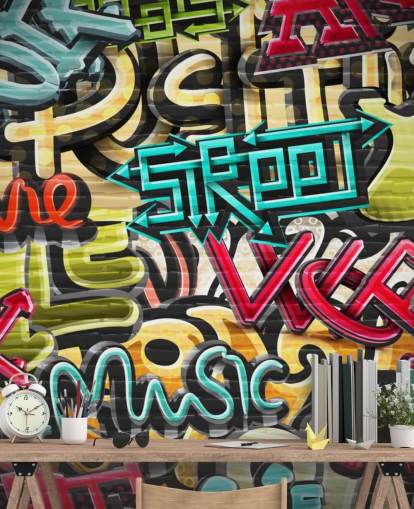 carta da parati murale colorata personalizzata con graffiti chiamata Graffiti - Street for teen's bedroom