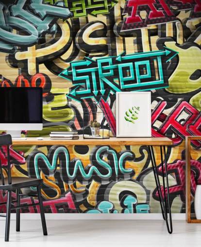 Buntes individuelles Graffiti-Tapeten-Wandbild namens Graffiti - Straße für Jugendzimmer Buntes individuelles Graffiti-Tapeten-Wandbild namens Graffiti - Straße für Jugendzimmer