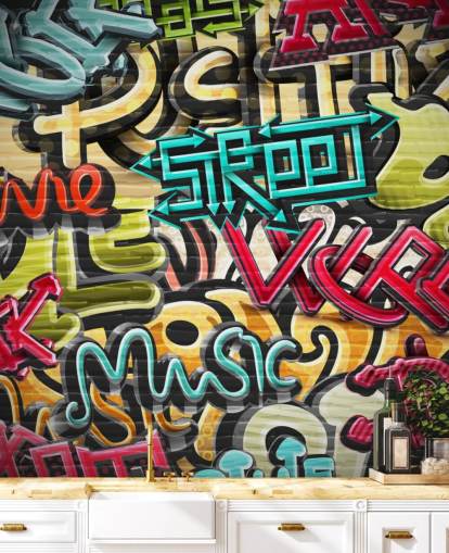 värikäs mukautettu graffiti-taustakuvamaalaus nimeltä Graffiti - Street teinin makuuhuoneeseen