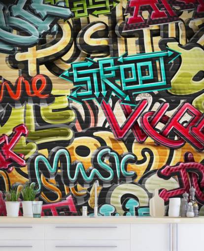 kleurrijke op maat gemaakte graffitibehangmuurschildering genaamd Graffiti - Straat voor tienerkamer
