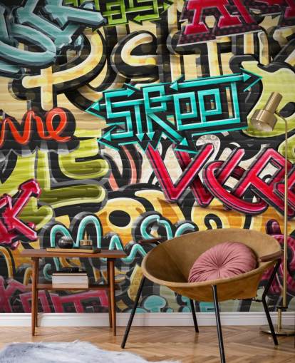colourful custom graffiti wallpaper mural called Graffiti - Street for teen's bedroom