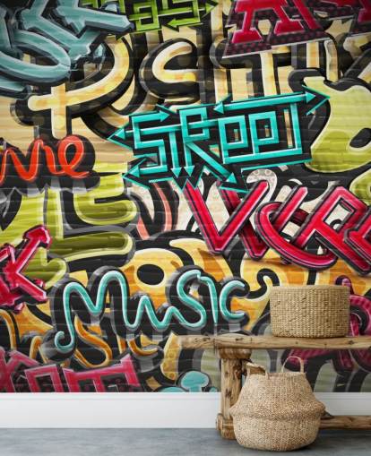 värikäs mukautettu graffiti-taustakuvamaalaus nimeltä Graffiti - Street teinin makuuhuoneeseen