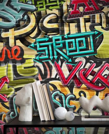 carta da parati murale colorata personalizzata con graffiti chiamata Graffiti - Street for teen's bedroom
