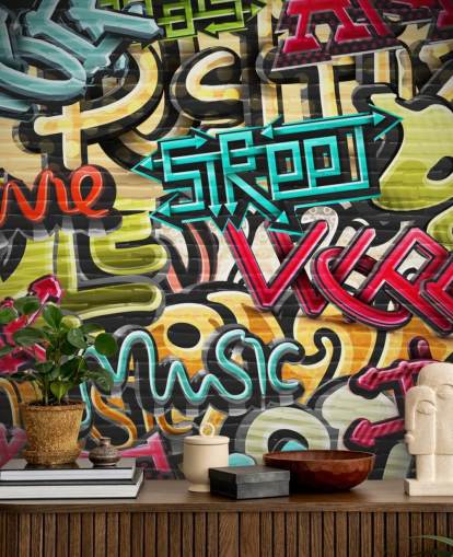 Buntes individuelles Graffiti-Tapeten-Wandbild namens Graffiti - Straße für Jugendzimmer