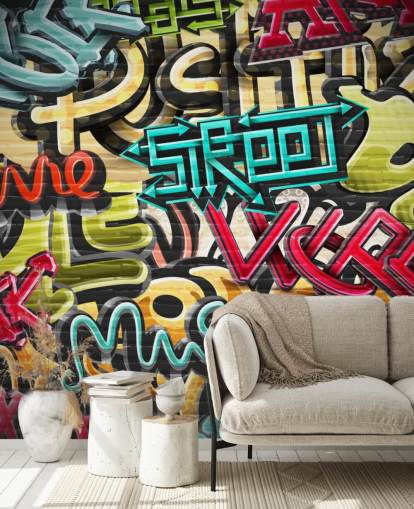 mural colorido de papel de parede de grafite personalizado chamado Graffiti - Rua para quarto de adolescente