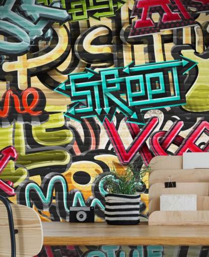 Buntes individuelles Graffiti-Tapeten-Wandbild namens Graffiti - Straße für Jugendzimmer