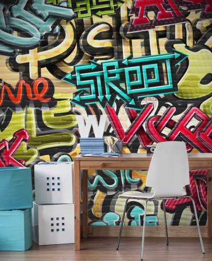 färgglad anpassad graffiti tapet väggmålning kallad Graffiti - Street för tonåringens sovrum